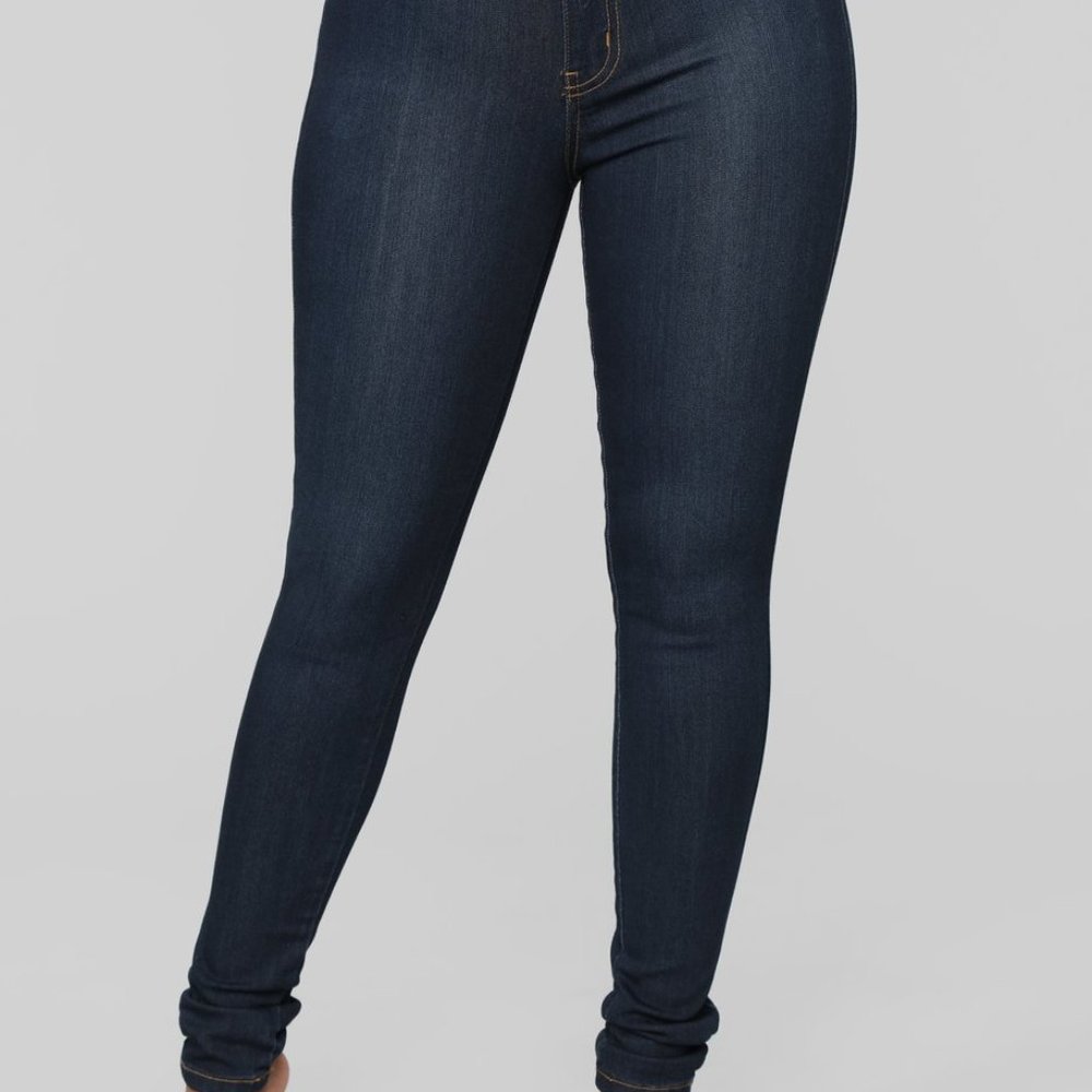 Fashion Nova High Waist Skinny Jeans- Dark Denim